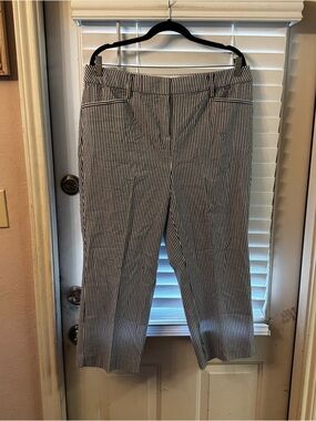 Lane Bryant Blue and White Pinstriped Capris